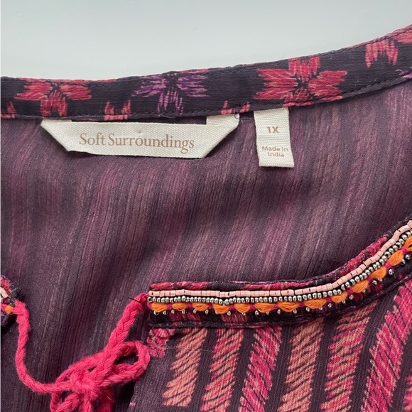 Soft Surroundings Women's Red Purple Boho Tassel Poncho Top Size 1X - Picture 4 of 9